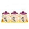 Set 3 recipiente ceramice condimente cu suport din lemn Lavanda