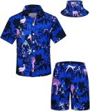 Set pentru băieți cu cămașă hawaiană și pantaloni scurți, imprimeu tropical, cu pălărie, 2 piese &ndash; Mov 9-10T