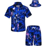 Set pentru băieți cu cămașă hawaiană și pantaloni scurți, imprimeu tropical, cu pălărie, 2 piese &ndash; Mov 9-10T