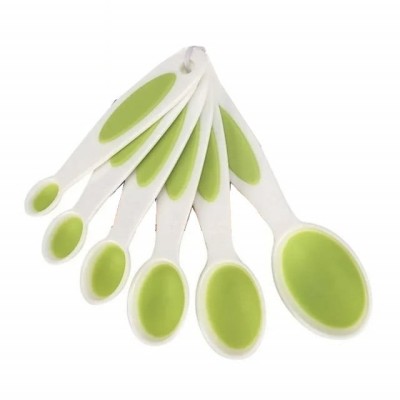 Set 6 linguri de dimensiuni diferite Pufo pentru masurat ingrediente, condimente, alb/verde foto
