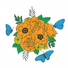 Sticker decorativ, Buchet de flori, Maro, 60 cm, 1170ST-10