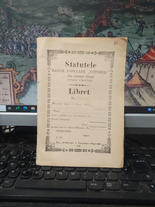 Statutele Băncii populare Viitorul, din com. Găești, jud. D&acirc;mbovița, azi oraș, T&acirc;rgoviște 1904, 195