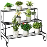 Outsunny Suport pentru Plante din Metal, Scară Suport pe 3 Niveluri pentru Ghivece de Grădina &icirc;n Stil Vintage, 95x63x72 cm, Negru | Aosom Romania