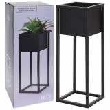 H&amp;S Collection Ghiveci de flori cu suport, negru, 60 cm, metal GartenMobel Dekor