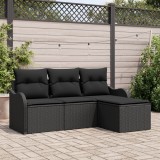 Set de canapea gradina Gossi 4 piese cu perne rattan polimer negru, canapea de gradina Gossi 2 locuri cu perne rattan polimer negru