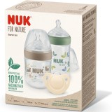 Start Set Nuk For Nature, 2 Biberoane 150ml si 260ml Cu Tetine Silicon, Suzeta Ortodontica NukDin Materiale Sustenabile, Cu Indicator De Temperatura,