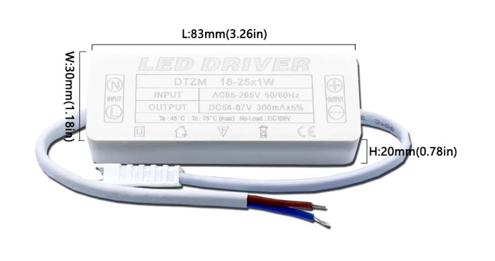 Sursa LED 230Vac 54-80Vdc 300mA 18-25W