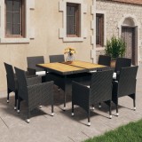 VidaXL Set mobilier grădină, 9 piese, negru, poliratan și lemn acacia 3058342