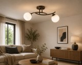 Cumpara ieftin Lustra Ramona Wenge 56x21cm 2x60W E27, Corp Iluminat Modern din Metal si Sticla pentru Sufragerie sau Dormitor, Design Elegant cu Dubla Lumina