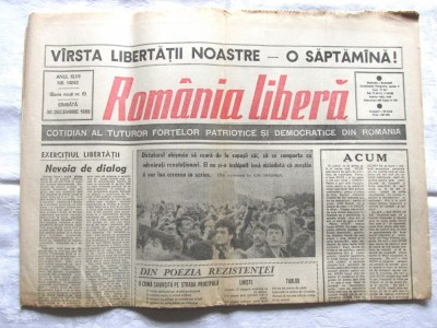 Ziar ROMANIA LIBERA din 30 decembrie 1989 - Revolutia Romana foto