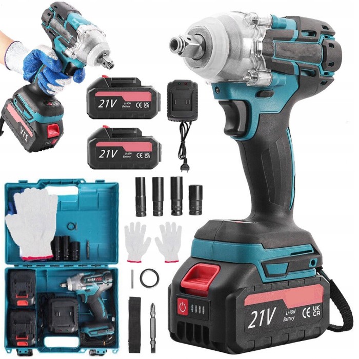Cheie cu impact fara fir 21V Cisivis, 520 N.m, maner ergonomic, lumina LED, set cu 2 acumulatori si accesorii