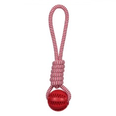 Jucărie C&acirc;ini, Sfoară cu Minge, 31cm, Roșie