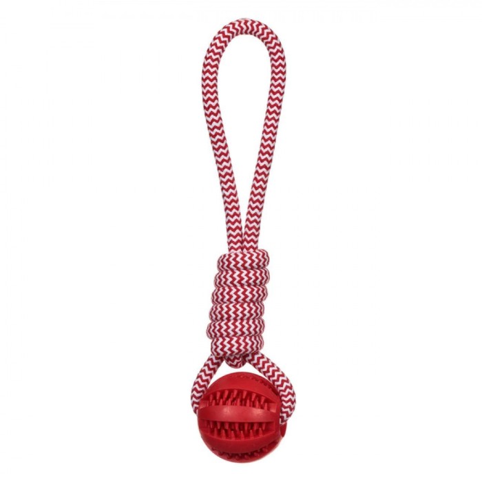 Jucărie C&acirc;ini, Sfoară cu Minge, 31cm, Roșie
