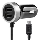 Incarcator auto AMiO PCH PRO-01 microUSB + 2x USB 2.4A, 5V, intrare 12/24V, cablu 1,2 m, pentru autoturisme si camioane, design elegant