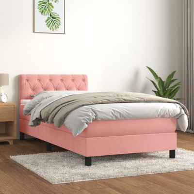 vidaXL Pat box spring cu saltea, roz, 80x200 cm, catifea foto