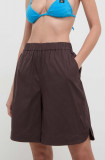 Max Mara Beachwear pantaloni scurți de plajă femei, culoarea maro, uni, high waist, 2416141019600 2416140000000