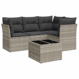 Cumpara ieftin Set canapele de gradina cu perne, 5 piese gri deschis poliratan