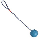 Jucarie pentru caine, minge cu sfoara si maner, 6 x 40cm, Albastru, Ropet
