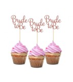 Set 12 Toppere Tort Bride to Be Aur Roz Godan, Decor Nunta, Petrecere Burlacite, Aniversare, Hartie/Lemn, 13cm