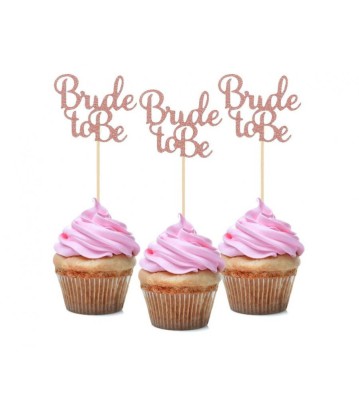 Set 12 toppere decorative pentru tort model Bride to be aur rozaliu foto