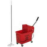 HOMCOM Găleată de mop cu stoarcător, panou separator și roți, capacitate 20 L pentru curățenie casnică 45x26,5x70 cm roșu | Aosom Romania