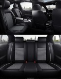 Cumpara ieftin Set Huse Auto universale luxoase din piele ecologica cu material textil, negru cu contur alb pentru scaune fata si spate