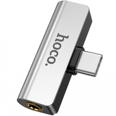 Adaptor Audio USB Type-C - USB Type-C / 3.5 mm HOCO LS26, Argintiu foto