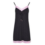Cămașă de noapte pentru femei, neagră cu imprimeu cu inimi roz, dantelă, one size, CMCLASS
