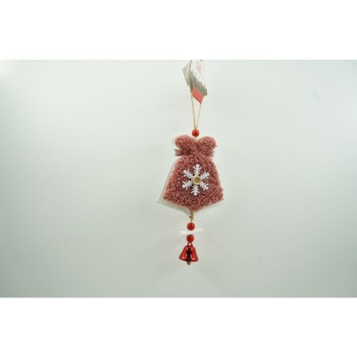 Ornament de brad broderie cu clopot, flippy, roz, lemn, 18 cm foto