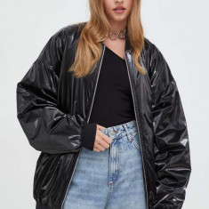 HUGO geaca bomber x Bella Poarch femei, culoarea negru, de tranzitie, oversize