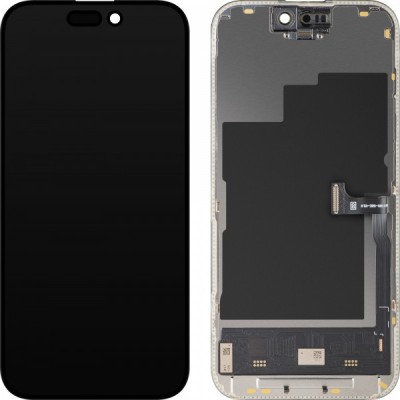Display cu Touchscreen MP compatibil cu Apple iPhone 15 Pro, cu Rama, Versiune Soft OLED IC Movable 120Hz FHD, Negru foto