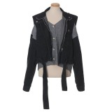 Jacheta scurta neagra cu fermoar si cordoane