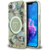 Husa MagSafe pentru Apple iPhone 16e, Guess, IML Metal Glitter Flowers Triangle, Verde
