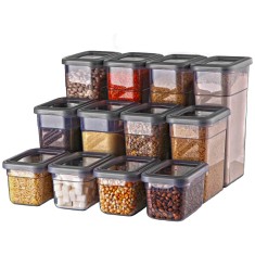 Set GinzaMaison cu capac transparent pentru pastrare si depozitare alimente, 12 Cutii (4X1580 ml, 4X1100 ml, 4x580ml), Culoare Antracit