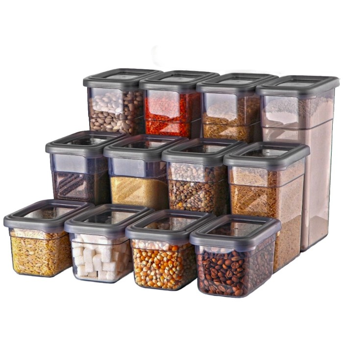 Set GinzaMaison cu capac transparent pentru pastrare si depozitare alimente, 12 Cutii (4X1580 ml, 4X1100 ml, 4x580ml), Culoare Antracit