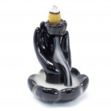 Suport Conuri Parfumate Fum Curgator, Mana &amp; Floare Lotus, Decor Boho, Ceramica/Piatra, Relaxare, Meditatie, Aromaterapie