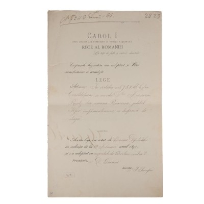 Decret de &amp;icirc;mpăm&amp;acirc;ntenire, semnat olograf de regele Carol I, 1899 foto