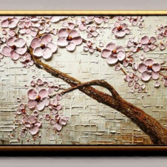 Tablou pictat manual 130x50 Pictura cu flori Tablou pictat in cutit Galerie arta