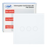 Resigilat : Intrerupator triplu cu touch PNI SH303 din sticla, alb cu LED indicato