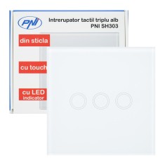 Resigilat : Intrerupator triplu cu touch PNI SH303 din sticla, alb cu LED indicato foto