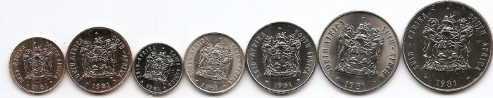 Africa de Sud Set 7 - 1, 2, 5, 10, 20, 50 cent, 1 Rand 1981 - Soc1 UNC !!!
