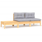 Set mobilier de gradina cu perne gri, 3 piese, lemn masiv pin GartenMobel Dekor, vidaXL