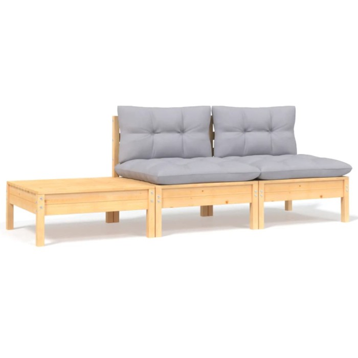 Gossi set mobilier de gradina cu perne gri, 3 piese, lemn masiv pin