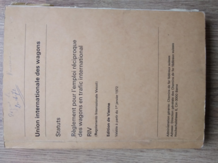 Statut Reglementari trafic international cai ferate Elvetia 1972