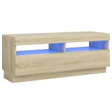 Cumpara ieftin Comoda TV cu lumini LED, stejar sonoma, 100x35x40 cm