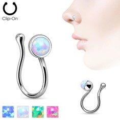Piercing fals pentru nas, realizat din otel chirurgical, bila din opal sintetic - Culoare: Albastru foto