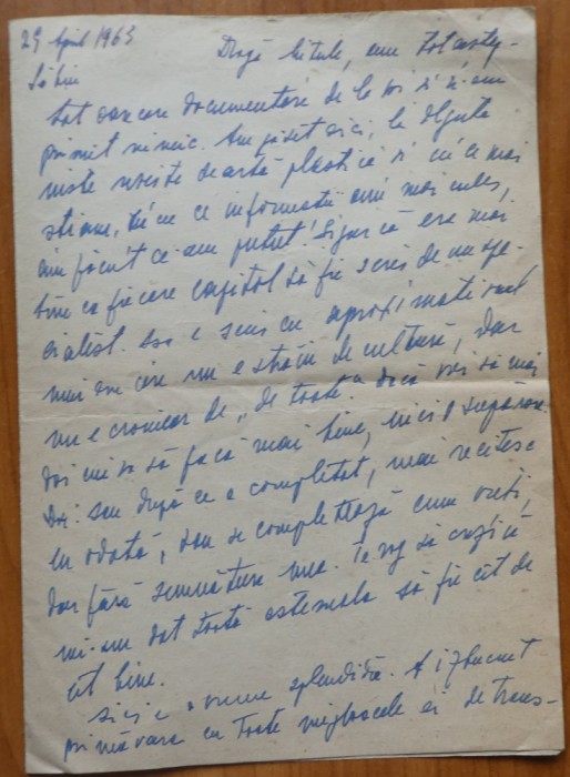 Scrisoare a scriitoarei Lucia Demetrius catre Mia Groza, 1963