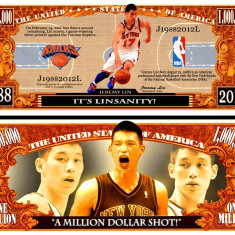 !!! SUA = FANTASY NOTE (TJ6) = JEREMY LIN , JUCATOR DE BASCHET - 2012 - UNC