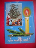 HOPCT 25066 MOS CRACIUN SI COPII SUB BRAD -- FELICITARE CRACIUN / AN NOU -CP VECHE -IP--INTREG POSTAL - ROMANIA - CIRCULATA