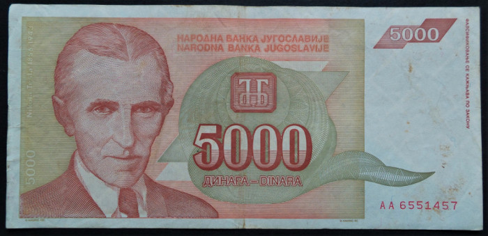 Bancnota 5000 DINARI / DINARA - YUGOSLAVIA, anul 1993 * cod 239